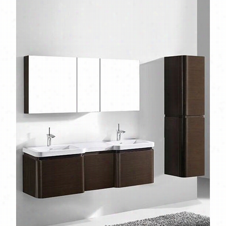 Madeli B930-24-002-wa(2)-uc930-12-007-wa-xte1820-70-210-h Euro 60"" Double Sink Anity In Walnut Wit Xstone Glossy White Single Faucet Hole Solid Surface Top
