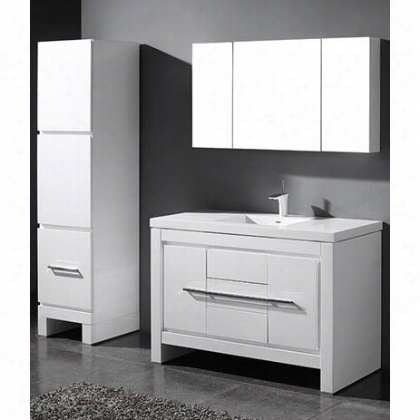 Madeli B999-48-001-gw-xxtu2220-48-110-wh Vicenza 48"" Bottom Vanity In Glossy White With Urban 20 Xstone Glossy Pale Single Faucet Solid Surfaec Top