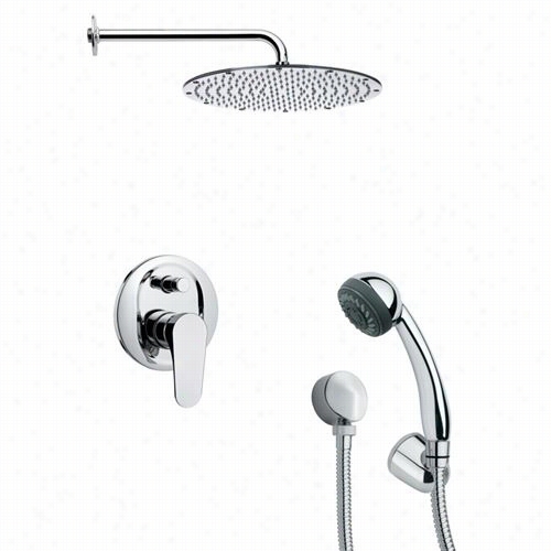 Remer By Nameke's Sfh6091 Orsino 13-7/9"" Round Sleek Shhower Faucet In Chrome Wih Hand Shower And 6-1/9&qyot;"h Diverter