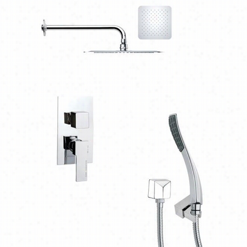 Remer By Nameek's Sfh6120 Orsino 15-5/9"" Square Shower Faucett Set In Chrome With Handheld Shower And  7-2/7&quuot;"h Diverter