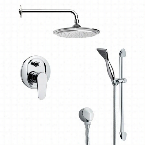 Remer By Nameek's Sfr7042 Rendino Modernr Ound Rain Shower Fwucet In Chrome Withhand Shower And 1"&"w Sower Slidebar