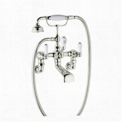 Rhol U.3510l-1-pn Edwardian Exposed Wall Mounted Tub Filler In Polished Nickel With Handshower And Lever Handle