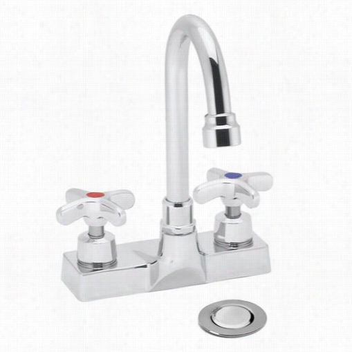 Speakman Sc-3081 Commander Ccentersef Bathroom Faucet With 3-3/4""d Spread Goosenecj Spout, Crosx Ha Ndles And Trainer Drain Assembly