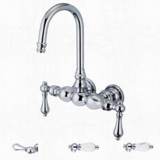 Water Creation F6-0014-01 Viinta Ge Classic 3-3/8"" Center Wall Mount Tub Faucet Iwth Gooseneck Spout And Straight Wall Connectoor In Polished Chrome