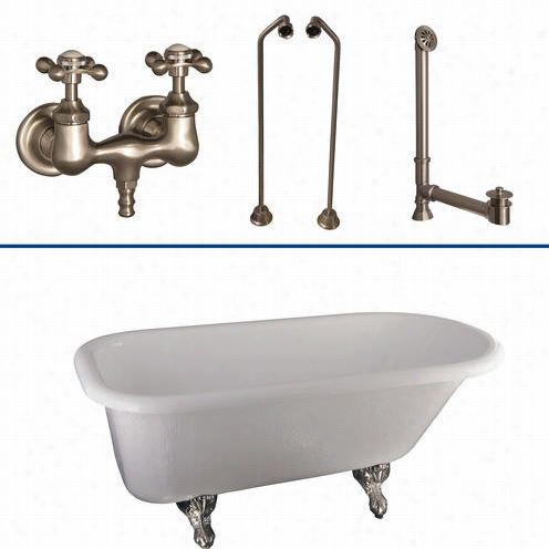 Barclay Tkatr60-wbn3 60&qout;"  Acrylic Wallow  Too White Bathtub Kit In Brushed Nickel With Metal Traverse Handles