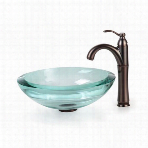 Kraus C-gv-150-19mm-100orb 17"&quuot; Clear Glass Vessel Sink And Riviera Faucet In Oil Rubbed Bronze