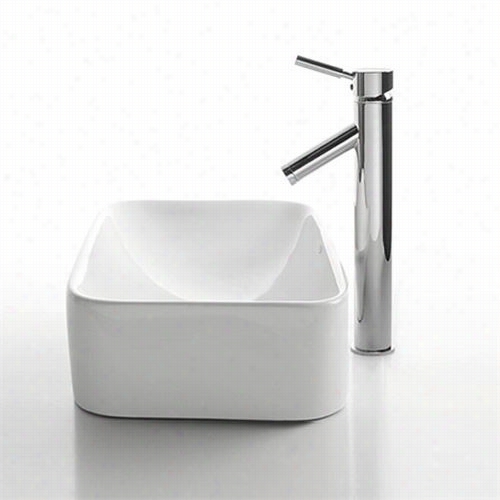 Kraus C-kcv-12=1002sn White Rectangular Ceramic Sink And Sheven Faucet In Stin Nickel