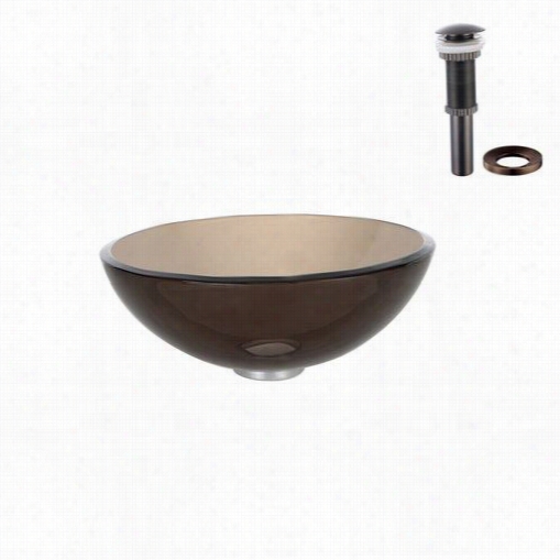 Kraus Gv-103-14--rb Clear Brown 14&auot;" Glass Vessel Sink With Pop Up Drain And Mounting Ring Iin Oil Rubbed Bronze