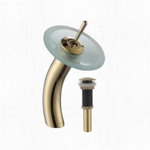 Kraus Kgw-1700-pu1-0g-fr Single Lever Vessel Glass Watergall Faucet In  Gold With Frosted Glass Disk