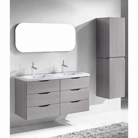 Madeli B100-48d-00-ag-xtu1815-48-210-wh Bolano 48"&quott; Vanity In Ash Grey With Urbna 18 Double Xstone Solid Surfave Sinlge Faucet Glossy White Double Bowl Top