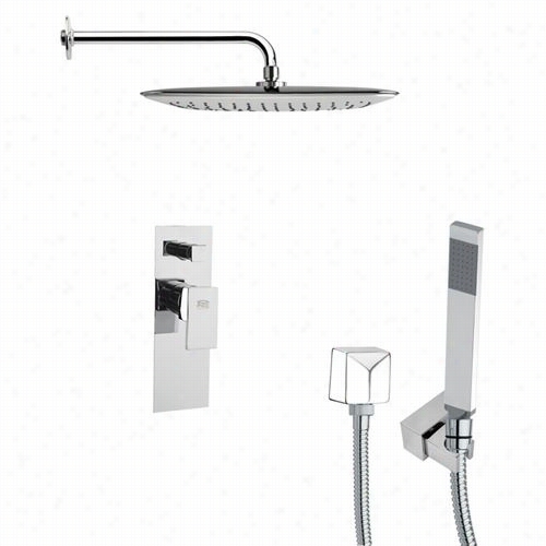 Remer Through  Nameek's Sfh6957 Orsino 13-7/9"" Squarre Shower Faucet In Chrome Wi Th Handheld Showre And 6""h Diverter