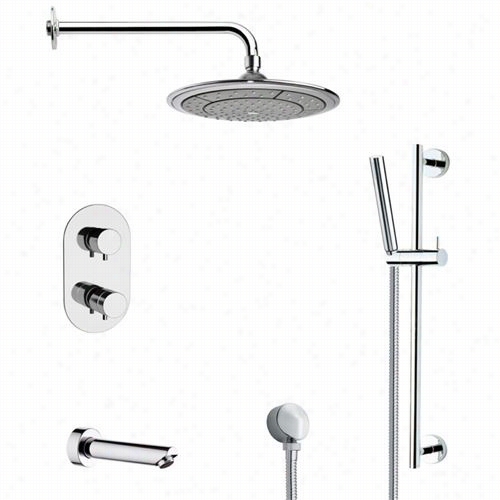 Remer By Naneek's Tsr99408 Galiano Round Thermostatic Tub And Shower Fauce In Chrome With Slide Rail And 4-5/7""w Handheld Shower