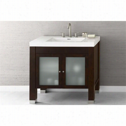 Ronbo W032536-1-f07 Devon 36"" Woood Vanit Cabinet With Double Frost Glass Door In Vintage Walnut