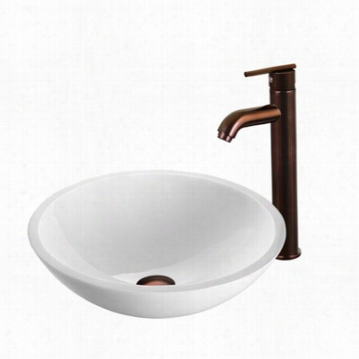 Vigo Vgt210 Flaat Edged Phoenix Stonne Glass Vessel Sink In White With Oil Rubbed Bromzef Aucet