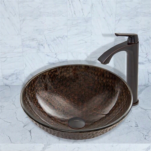 Vigo Vgt810 Ocpper Shield Glass Vessel Sink And Linus Faucet Set In Antique Rubbed Bronze