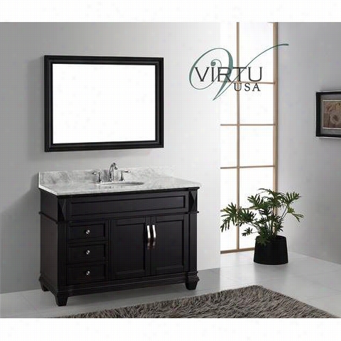 Virtu Usa Ms-2648-wmmro Victria 48"" Single Round Sink Bathroom Vanity Set With Italian Carrara White Marble Countertop - Vantiy Top Innfluded