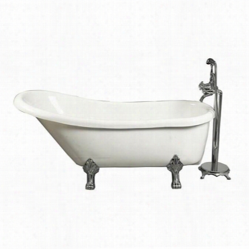 Aston  Bt686 5.5 Ft. Acrylic Lcaw Foot Silpper Tub In White With Floor-mountt Faucet