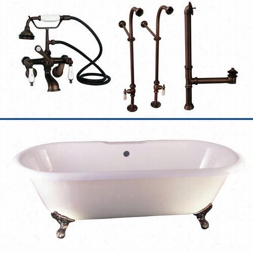 Barcllay Tkctdrn 67"" Throw Iro Nno Holes Double Roll Tpo Bwthtub Kit In Whiite With Porcelain Lever Handle