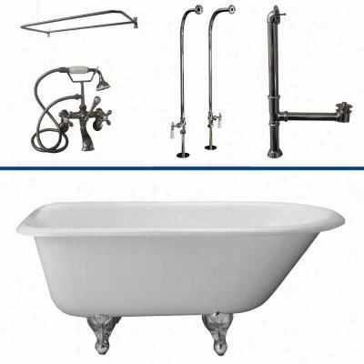 Barclay Ttkctrn67 67"" Cast Iron Tub Kit With Metal Cross Handles Tub Filler And 60"" Rectanyular D Shwer Rod