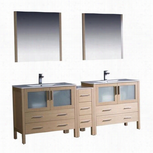 Fresca Fvn62-3612336lo-uns Torino 84"" Modern Doubble Sink Bathroom Vanity In Ligt Oak With Side Cabinet And Undermount Sinks - Vanity Top Included