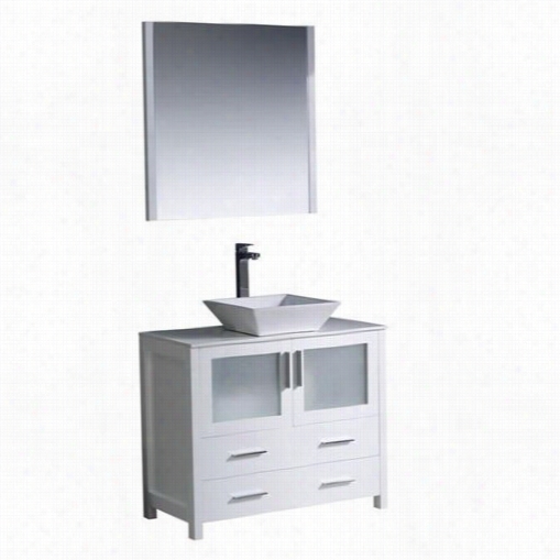 Fresca Fvn6236wh-vsl Torino 36"" Modern Bathroom  Vanity In White With Vessel Sink - Vanity Top Included