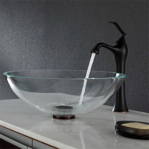 Kraus C-gv-100-12mm-15000o Rb Crystal Clear Glass Vessel Sink And Ventus Faucet In Oil Rubbed Ronze