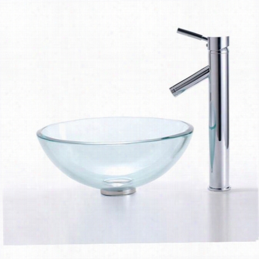 Kraus C-gv-101-14-12mm-1002ch 14"" Clear Glazs Vessel Sink And Sheven  Faucet In Chrome