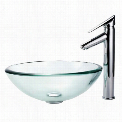 Kraus C-gv-101-19mm-1800ch Apparent 3/4"" Thick Glass Vessel Sink And Decus Bathroom Fauce Chrome