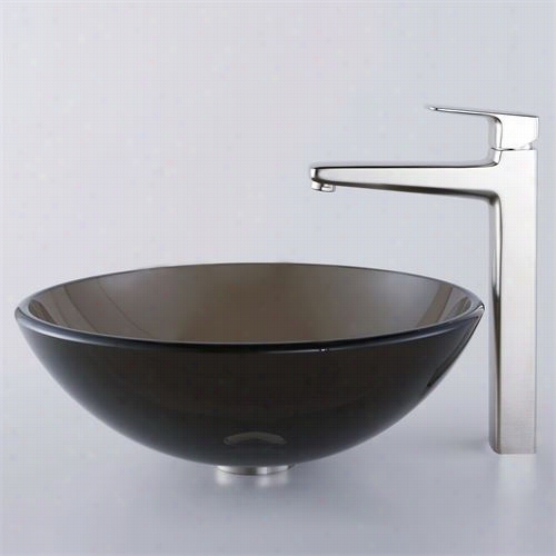 Kraus C-gv-103-12mm-15500bn Clear Brown Glass Vessel Sink And Virtus Faucet In Brushed Nickel