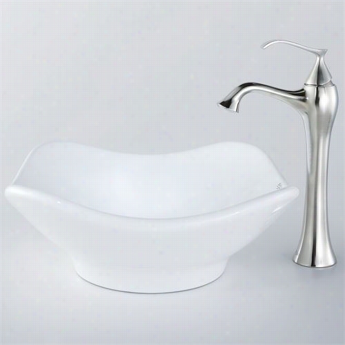 Kraus C-kcv-135-15000bn 15-4/5 "&qot;l White Tulip Ceramic Sink Andn Ventus Faucet In Brushed Nickel