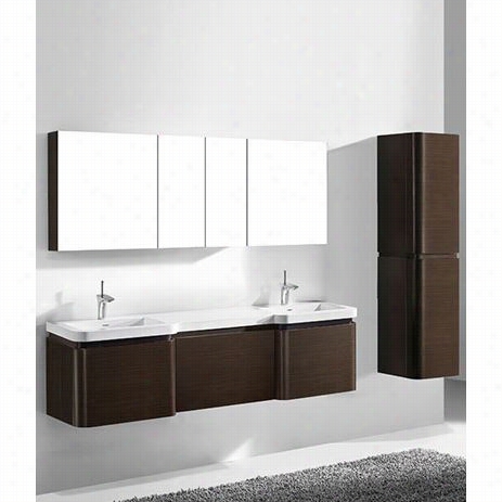 Madeli B930-24-002-wa(2)-uc930-24-007-wa-xte1820-72-210-wh Euro 72"" Double Sink Vnaity In Walnut With Xstone Smooth And Shining White Single Faucet Hole Solid Surface Top