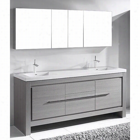 Madeli B999-72-001-ag-xtu2220-72-210-wh Vicenza 72&quog;" Douuble Basin Bottom Vanity In Ash Grey Withurban 20 Xstone Smooth And Shining White Single Faucet Solid Surface Top