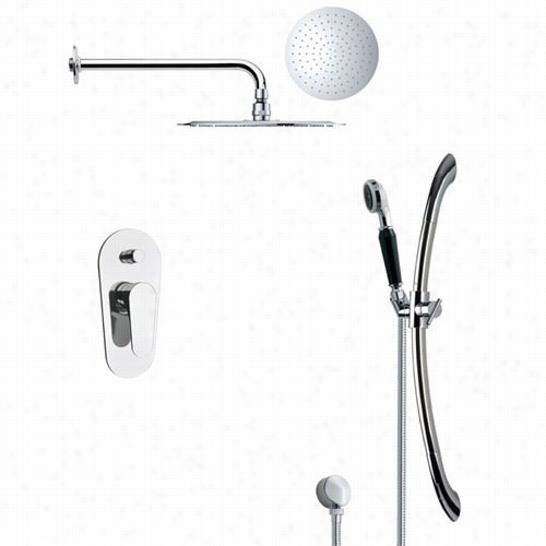 Remer By Nameek's Sfr7132 Rendino Modern Round  Rain Shower Faucet In Chrome With Slide Rail And 2""w Handheld Shwoer