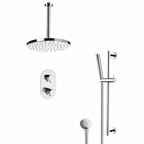 Remer By Nameek's Sfr7405 Rendino Thermostatic Modern Shower Faucet In Chrome With Slide Rail And 6-1/9&quuot;"w Diverter