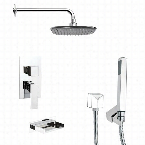 Remer By Nameek's Tsh4037 Tyga Square Tubandd Shower Faucet In Chroome With Hand Shower And 3-1/7&quo;t"w Hanxheld Shower