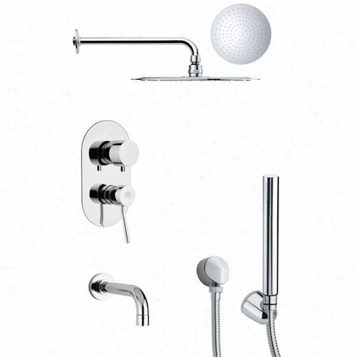 Remer By Nameek's Tsh4124 Tyga Round Contemporary Tub And Shower Faucet N Chrome With Handheld Show Er