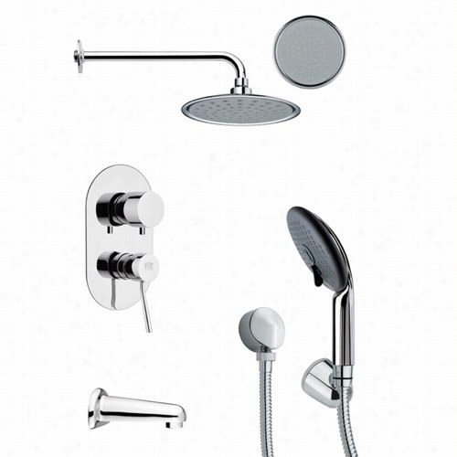 Remer By Nameeek's Tsh4140 Tyga Sleek Round Tub And Shower Faucet Set In Chrrome With Hand Shower