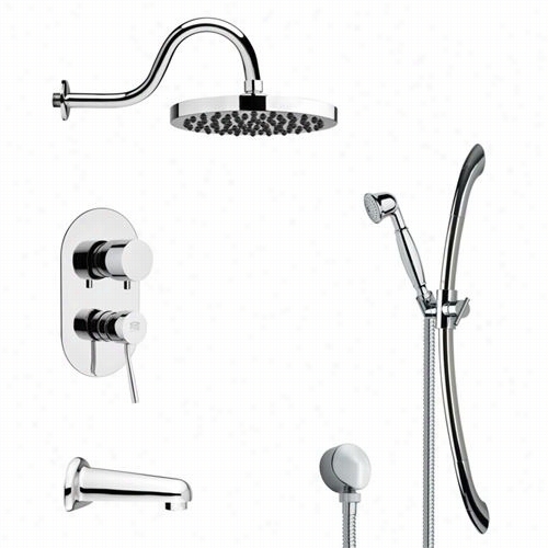 Remmer By Nameek's Tsr9058 Galiano Sleek Tu B And Rain Shower Faucet Set In Chroem With 27-5/9""h Shower Slidebar