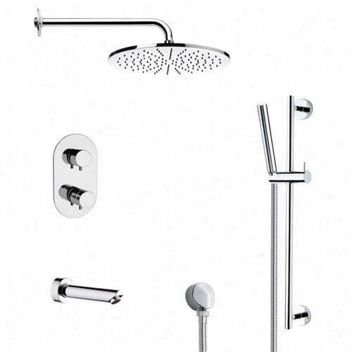 Remer By Nameek's Tsr9409 Galiano Round Thermostatic Tub Nad Shower Faucet In Chrome With Glide Rakl And 3-1/7""w Handheld Shower