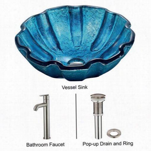 Vigo Vgt1600 Mediterranean Seqshell Vessel Sink In  Blue With Brushed Nickel Fauect