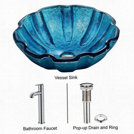 Vigo Vgt164 Mediterranean Seasgell Vessel Sink In Blue With Chrome Faucet