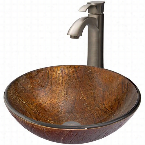 Vigo Vgt348 Kenyan Twilight Glassvessel Sink And Otis Faucet Set In Brushed Nickel