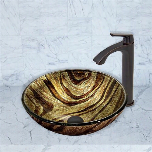 Vigo Vgt410 Zebra Glass Vessel Sink And Linus Faucet Set In Antique Rubbed Brknze