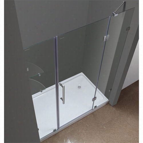Aston Sdr983-tr60"" X 77-1/2"" Completely Frameless Hinge Shower Door With Glass Shelves With Right Base