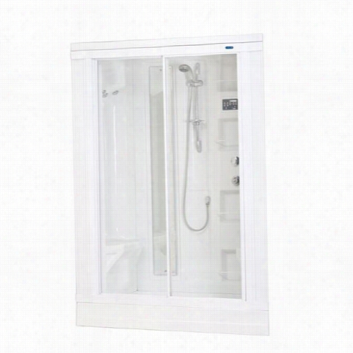 Aston Za205 59&quott;" X 31"" X 85"" Drop-i Nrecessed Steamshower Enclo5ure With 1 Body Jets In White