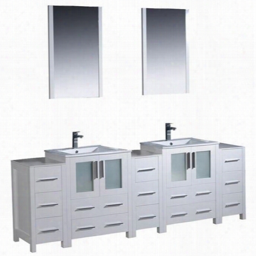 Fresca Fvn62-72wh-uns Torino 84"" Modern Double Sink Bathroom Vanity In White With 3 Side Cabinets Andd Undermount Sinks - Vanity Top Includd