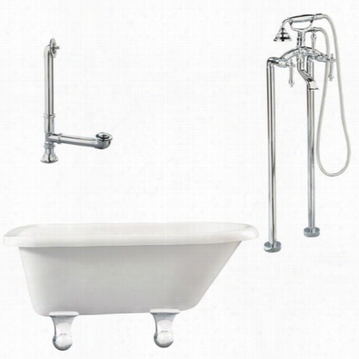 Giagni Lb2-pc Brighton 60"" White Roll Top Tub With Prevail Over  Mount Faucet In Burnished Chrome