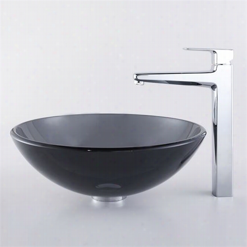 Kaus -cgv-104-12mm-15500ch Clear Black Glass Vessel Sink An Virtus Faucet In Chrome