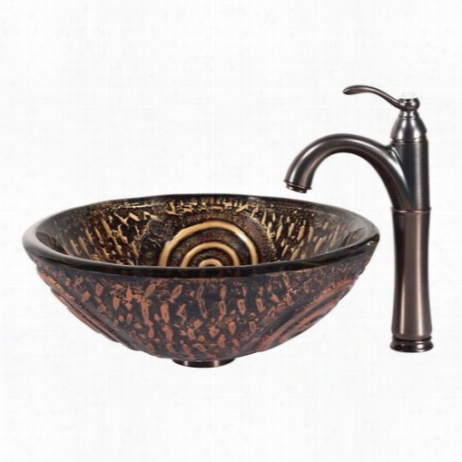 Kraus C-gv-650-19mm-1005orb Luna Glass Vessel Sink And Riviera Faucet In Oil Rubbed Bronze