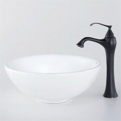 Kraus C-kcv-141-1500oorb 16""d White Full Ceramic Sink And Ventus Faucet In Oil Rubbe Dbrone